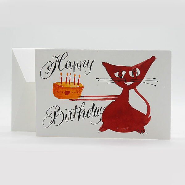 Glückwunschkarte Happy Birthday mit roter Katze