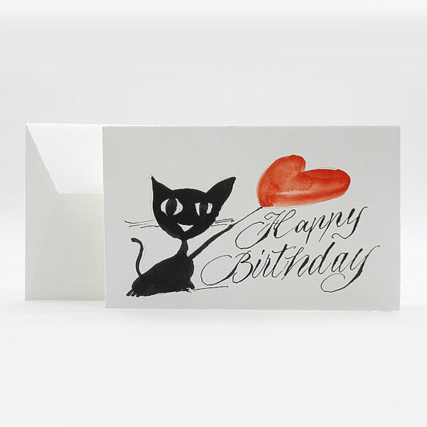 Glückwunschkarte Happy Birthday mit schwarzer Katze