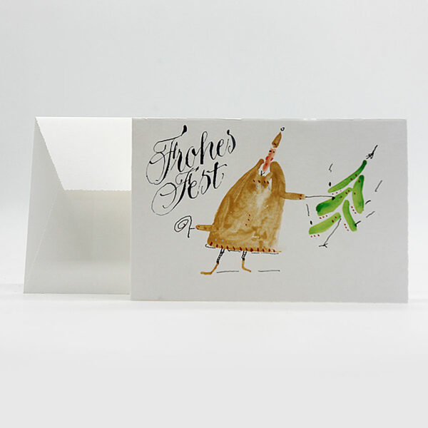 Handgeschriebene und gemalte Weihnachtskarte: Goldener Weihnachtsmann