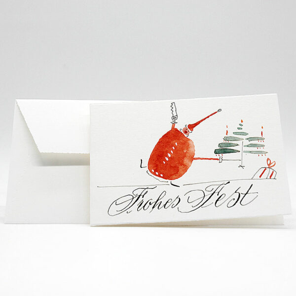 Originelle Weihnachtskarte: Weihnachtsmann sägt Tannenbaum