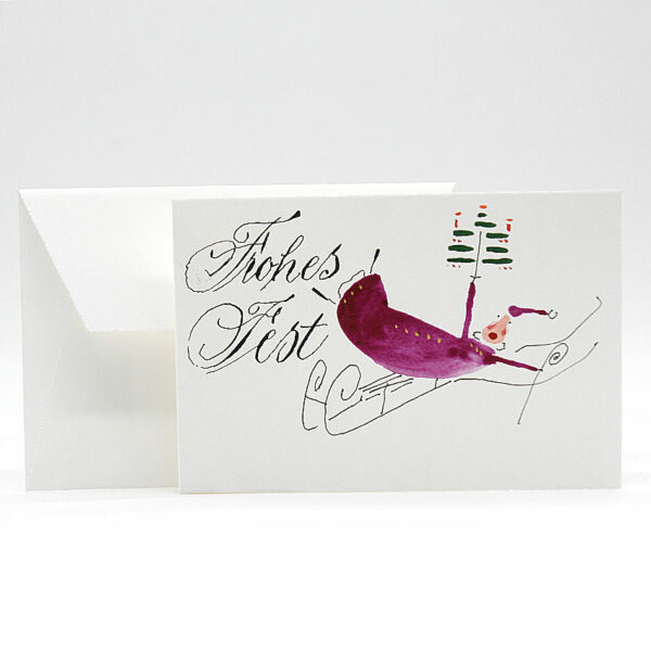 Originelle Weihnachtskarte: Weihnachtsmann auf Schlitten downhill