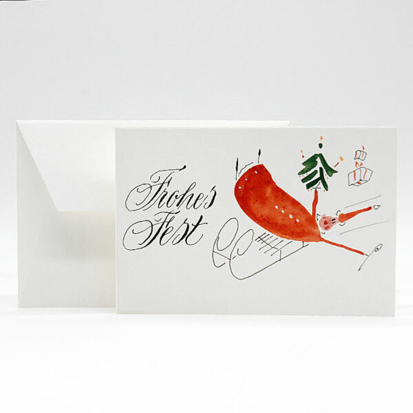 Originelle handgemalte Weihnachtskarte mit Weihnachtsmann