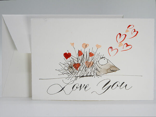 Grußkarte Valentinstag: Verliebter Igel mit Herzen