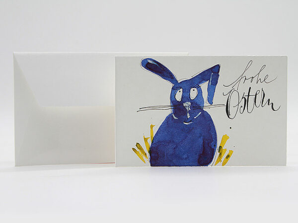 Lustige Osterkarte: Blauer Osterhase